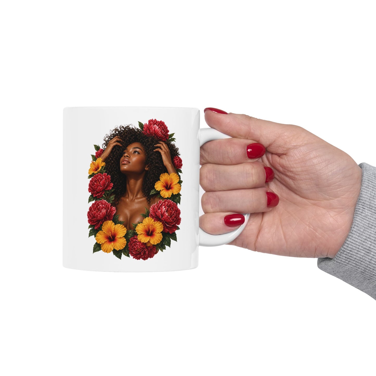 Colorful Floral Ceramic Mug - 11 oz