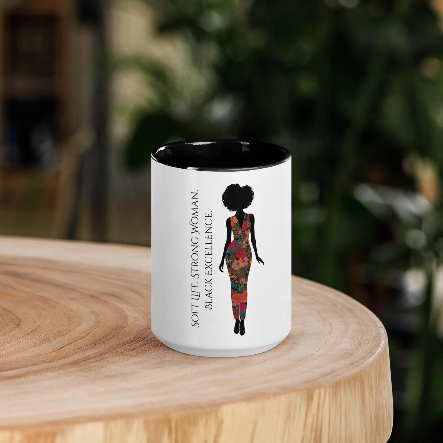 Afrocentric Floral Ceramic Mug: Black Woman Art, Nubian Queen Ma boutique
