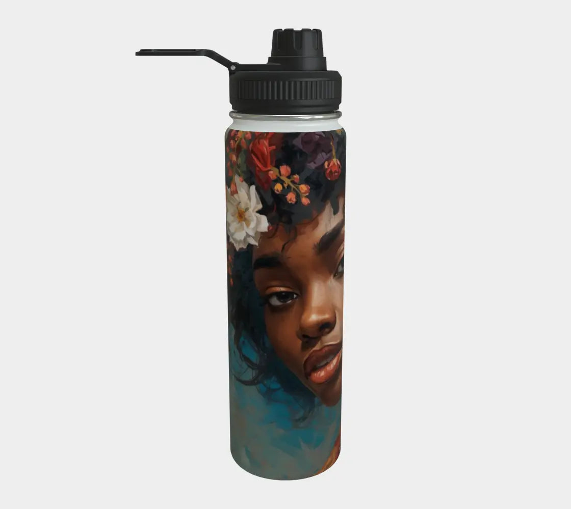 Black Woman Art Stainless Steel Water Bottle – 24 oz Double-Wall Insulated Bottle, Luxury Hydration with Afro-Inspired Beauty Grown Black Glorious