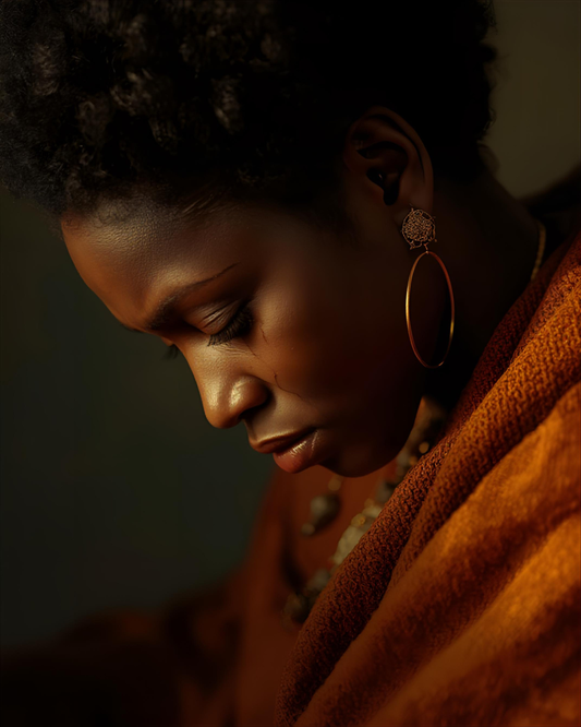 Black woman in quiet reflection representing emotional healing and self-discovery for Black women over 40