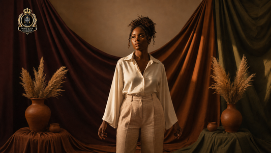 Black woman in an Afrocentric setting with a Celeste M. Blake quote about grief recovery and loving the woman who survived.