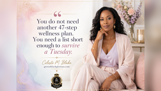 Elegant Black woman relaxing at home with The Self-Care Checklist for Black Women Over 40 Who Have No Time.