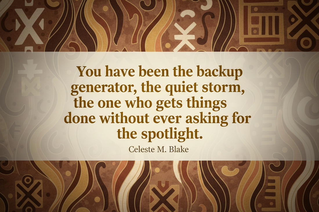 Quote about the quiet strength of Black women: “You have been the backup generator, the quiet storm” by Celeste M. Blake