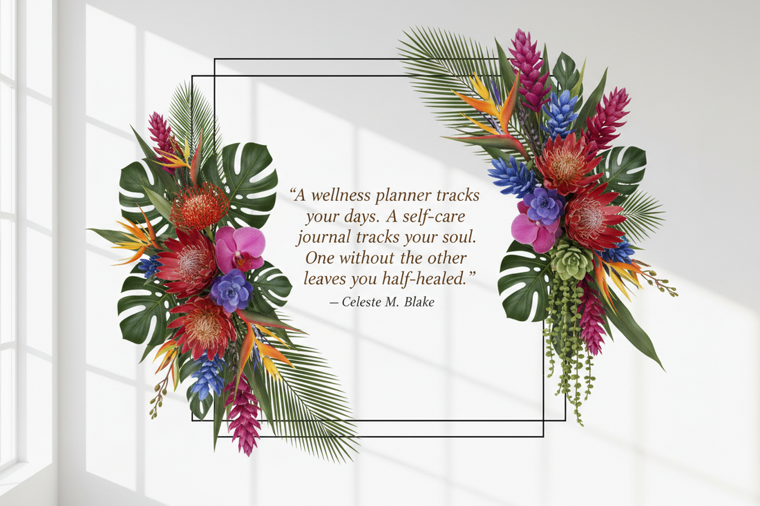 Self-care journal for Black women and wellness planner visual quote about tracking daily life, healing, and emotional wellness for Black women over 40.