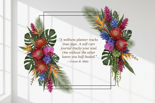 Self-care journal for Black women and wellness planner visual quote about tracking daily life, healing, and emotional wellness for Black women over 40.