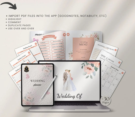 Digital Wedding Planner for iPad & GoodNotes: Bridal Organizer PDF Grown Black Glorious