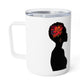 10oz Insulated Tumbler with Dark Red Rose Black Woman Design - Floral Travel Mug with lid