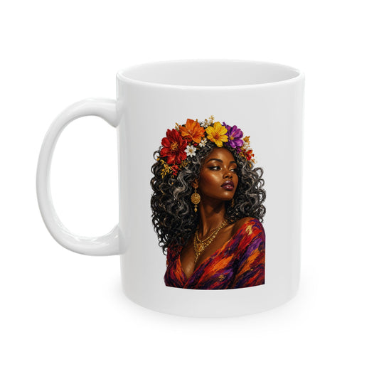 Colorful Floral Ceramic Mug - 11 oz