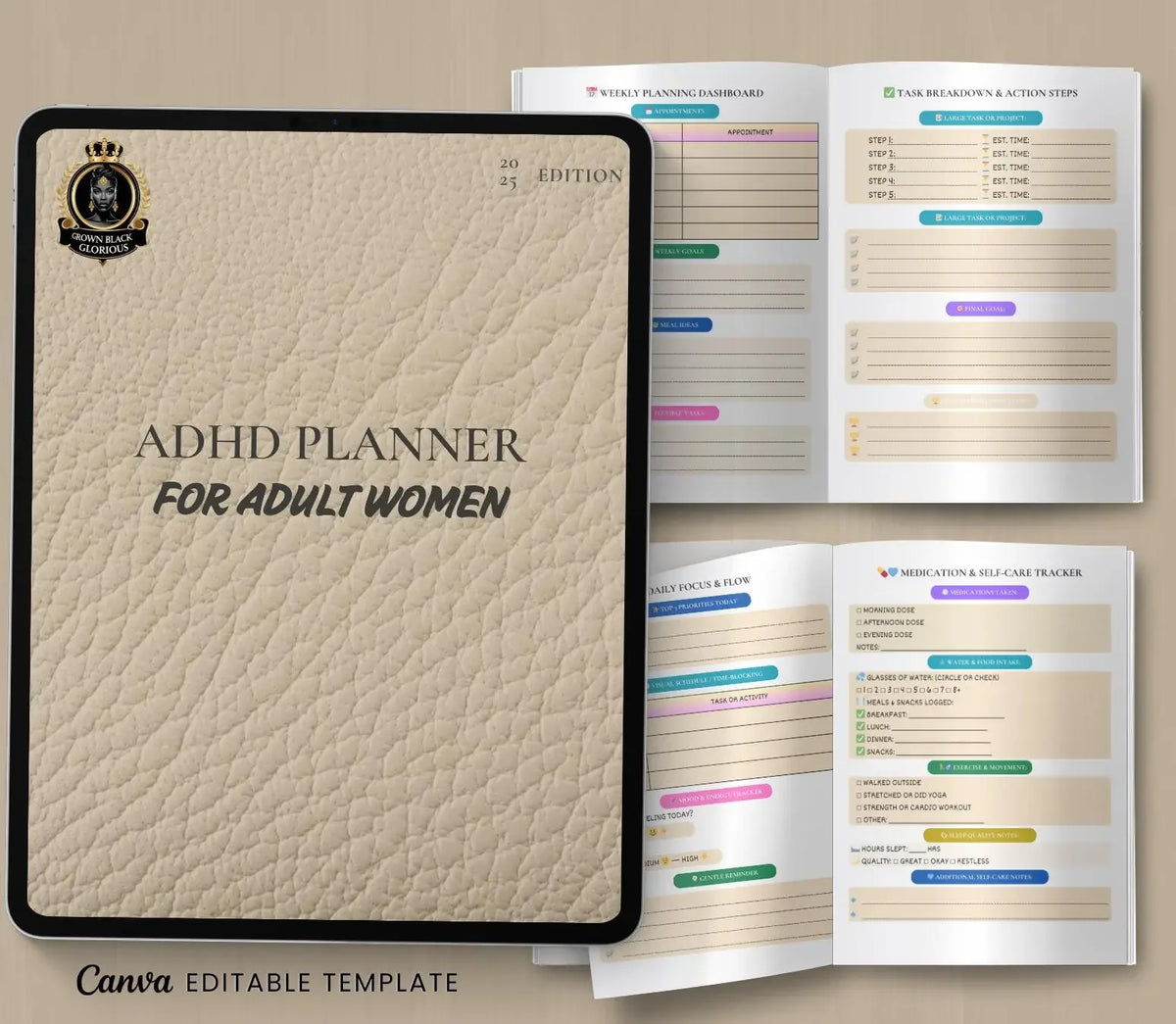 Business planner bundle for Black women with five digital planners for side hustle, career, budget, goals and focus