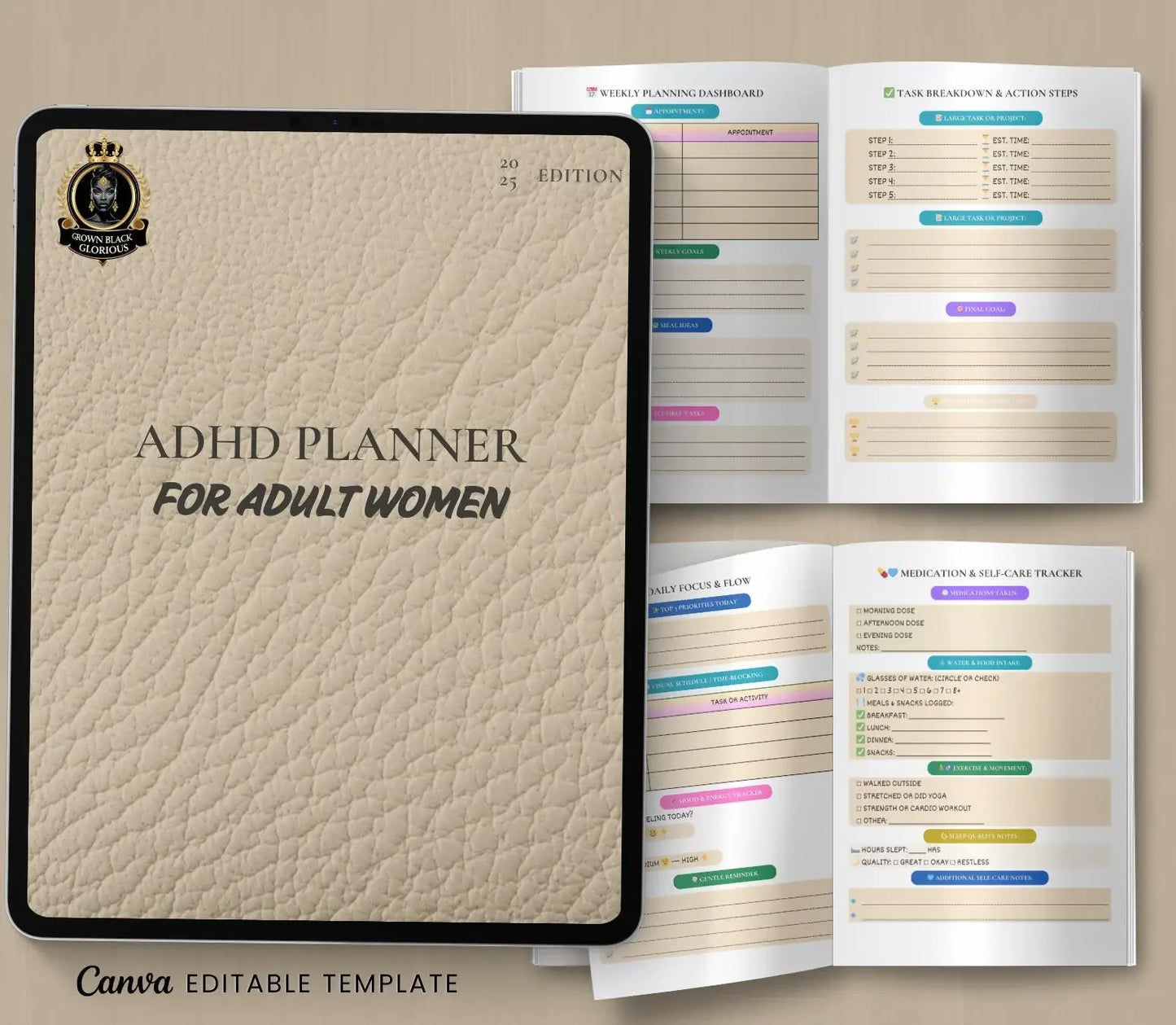 ADHD Planner for Black Women: Focus & Productivity Journal (Printable Digital Download) Ma boutique