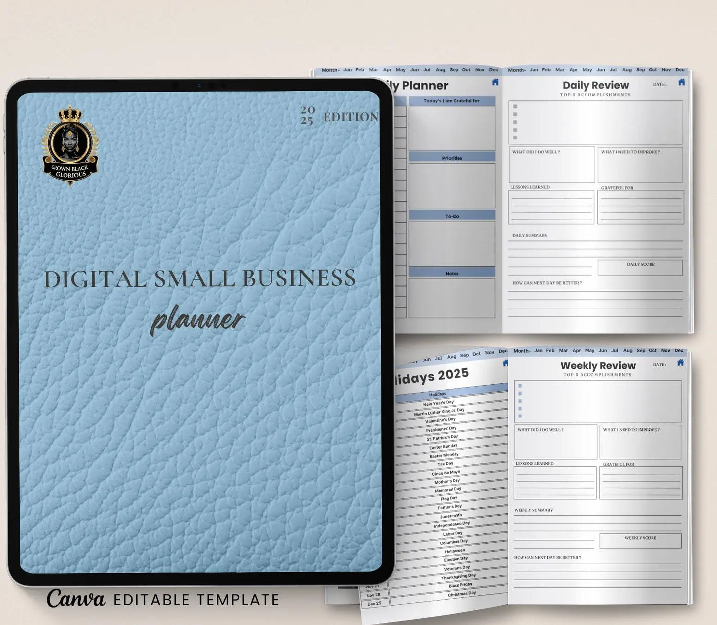 Digital Small Business Planner: Finance, Marketing & Goal Tracker (Printable PDF) Grown Black Glorious