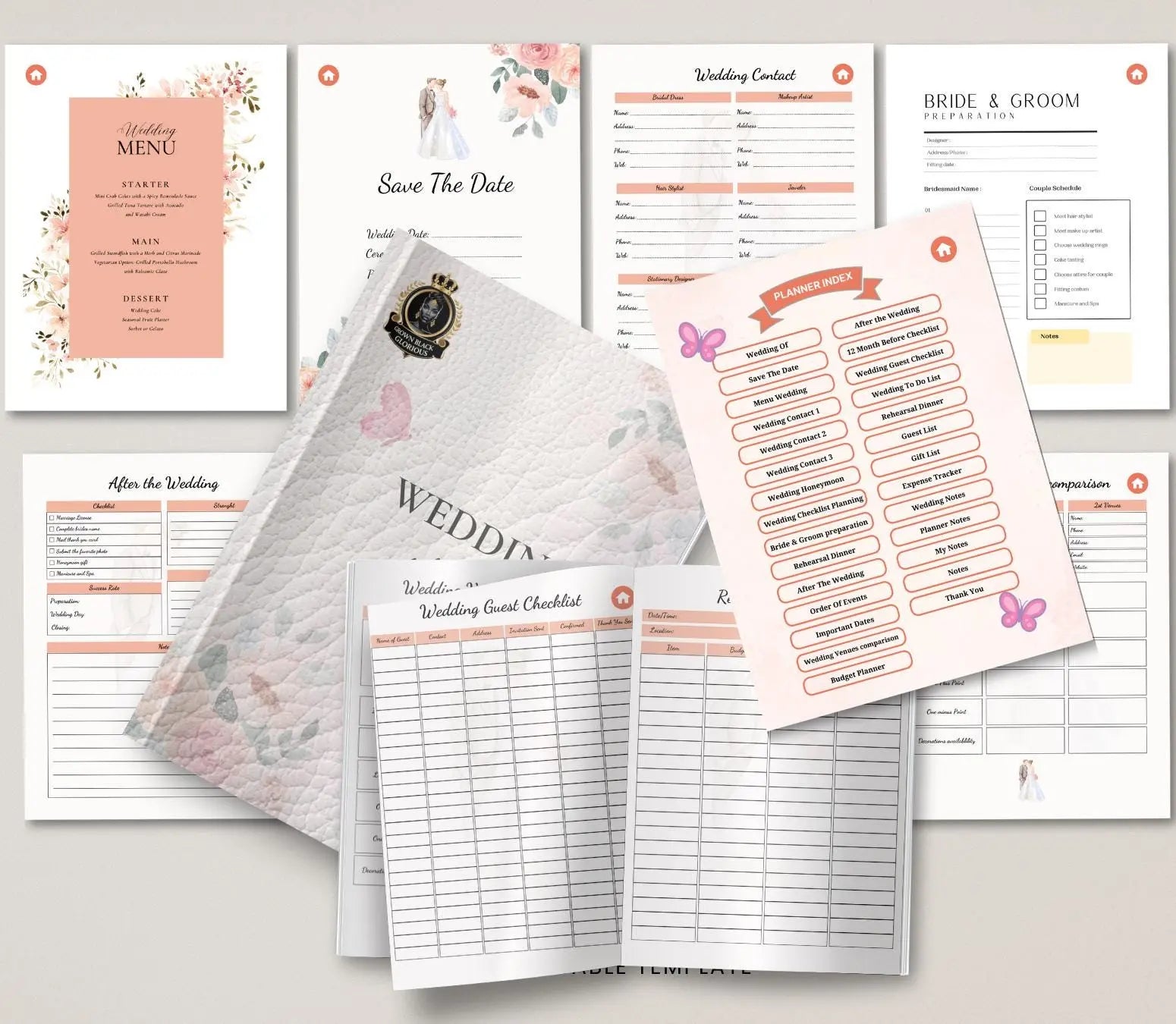 Digital Wedding Planner for iPad & GoodNotes: Bridal Organizer PDF Grown Black Glorious