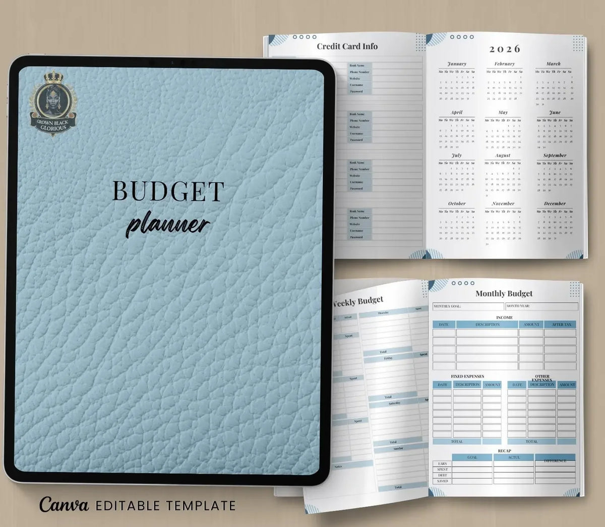 Business planner bundle for Black women with five digital planners for side hustle, career, budget, goals and focus