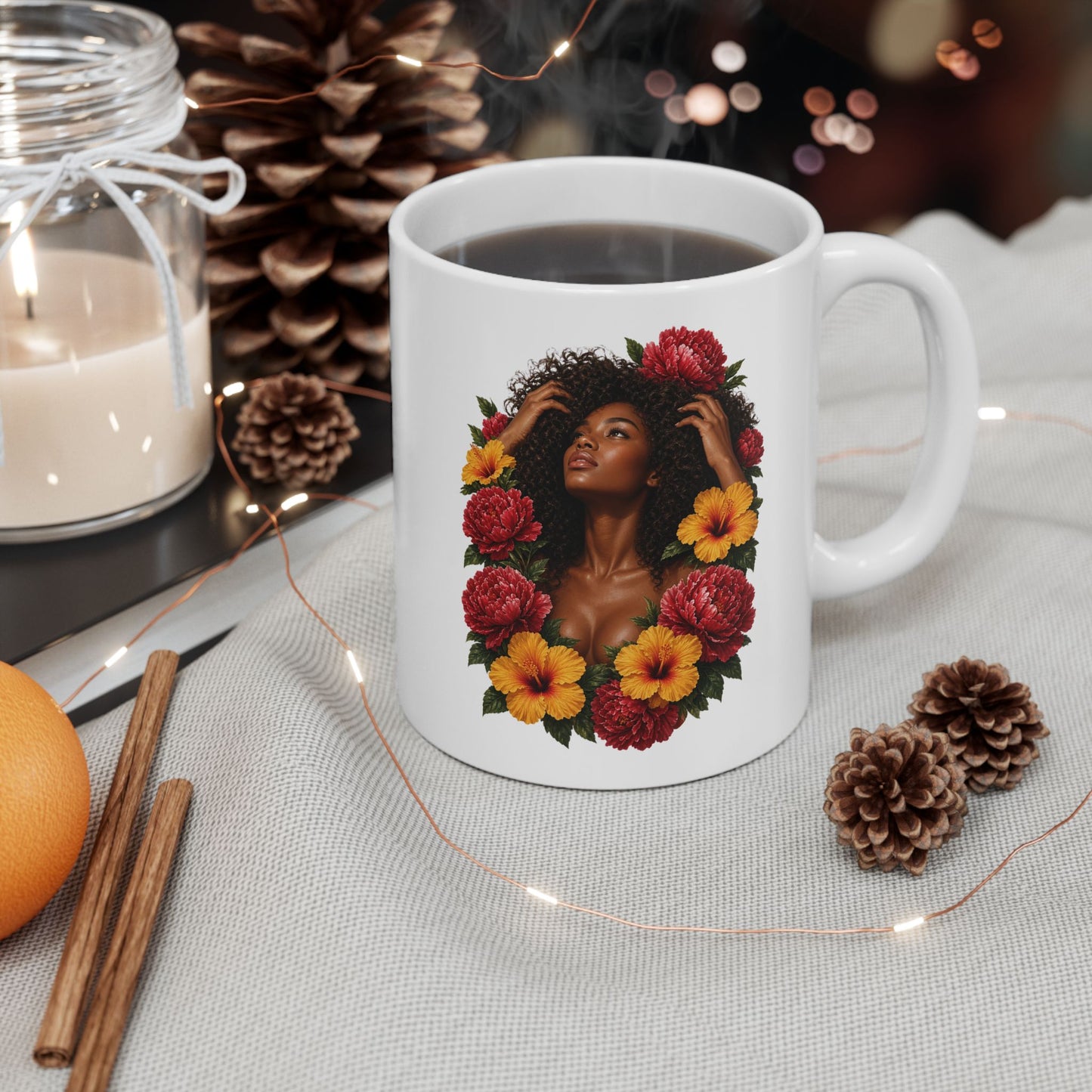 Colorful Floral Ceramic Mug - 11 oz