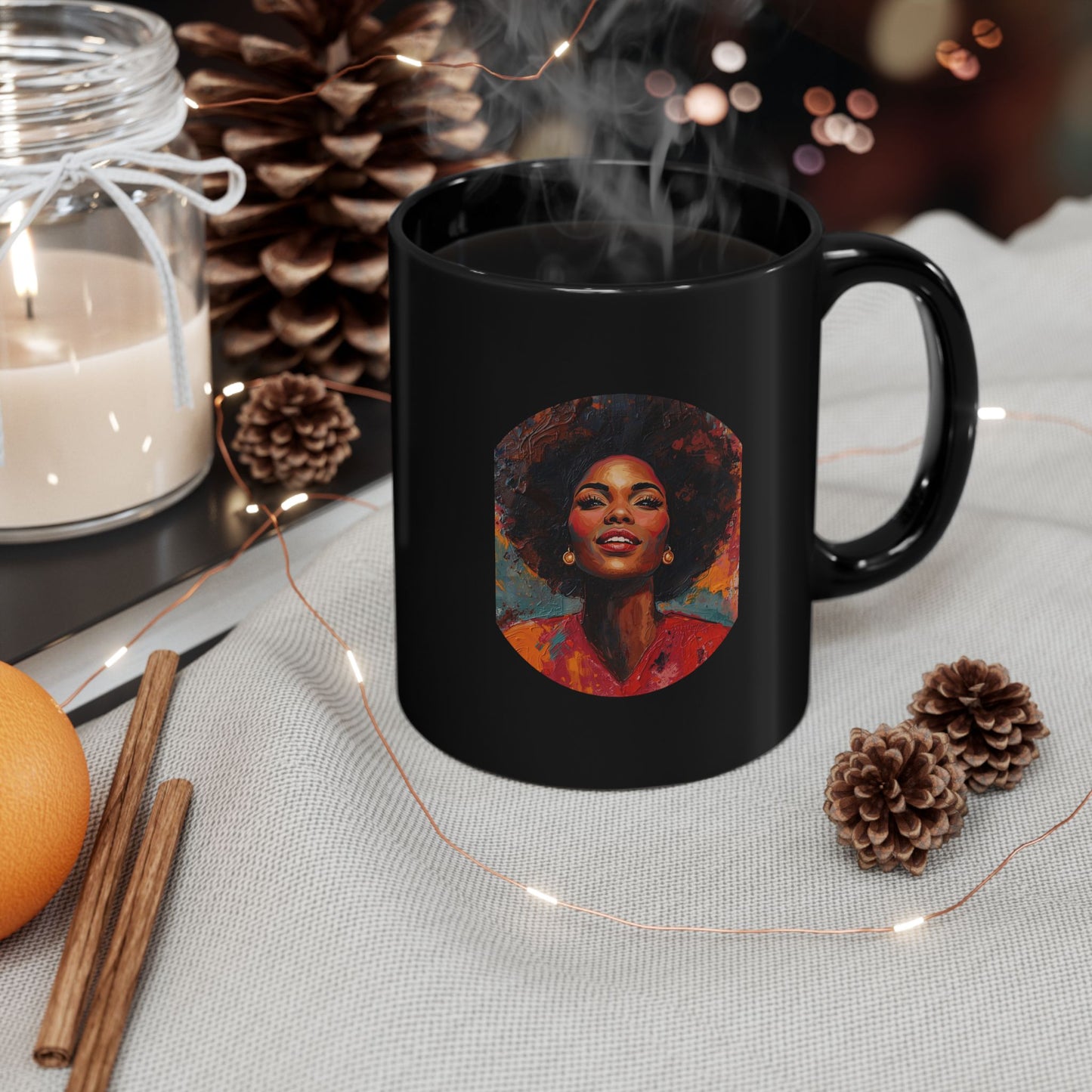 Black Afro Woman Portrait Mug – 11oz & 15oz Ceramic Coffee Cup