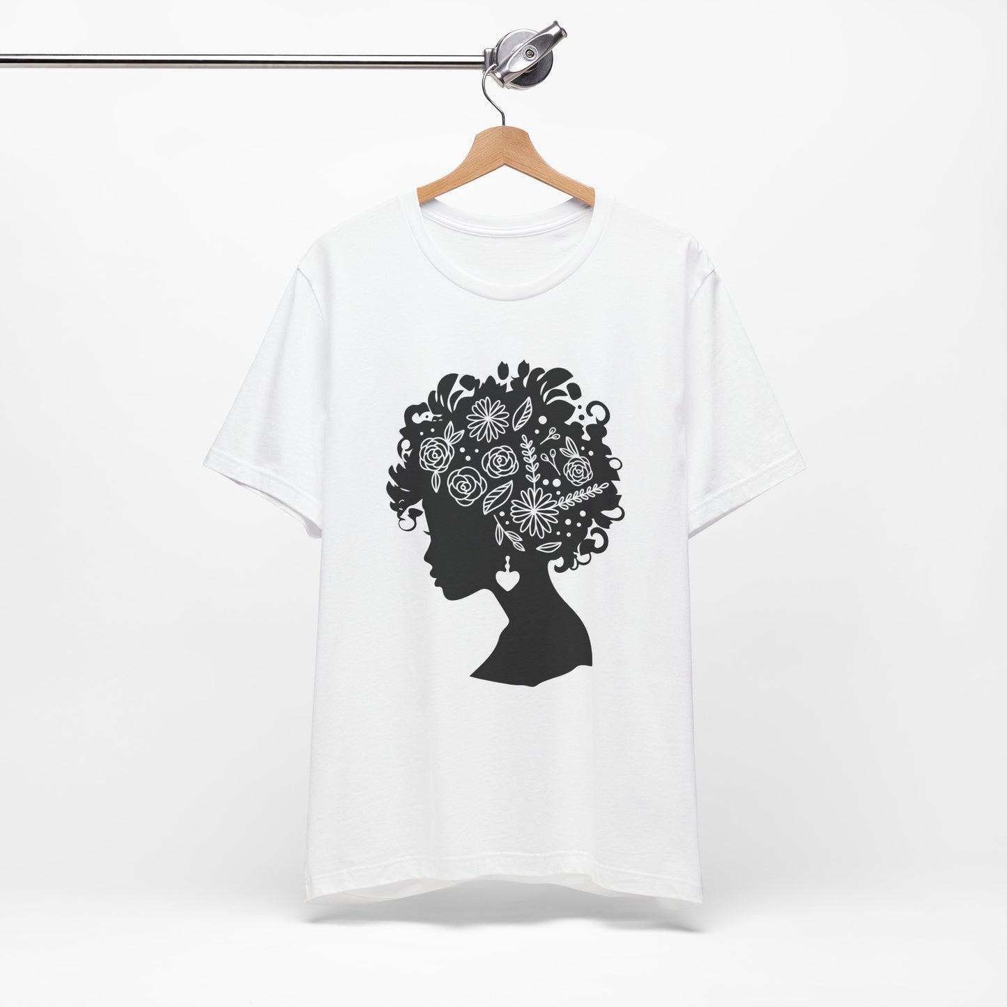 Black Woman Floral Silhouette T-Shirt – Lightweight Cotton Afrocentric Graphic Tee