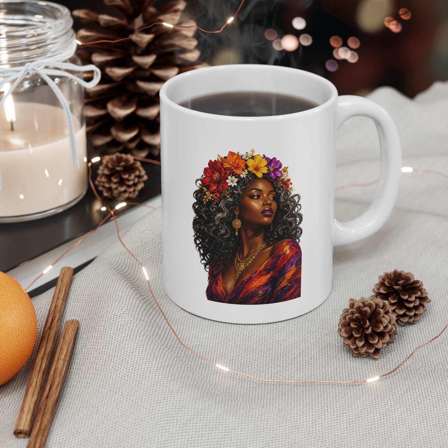 Colorful Floral Ceramic Mug - 11 oz