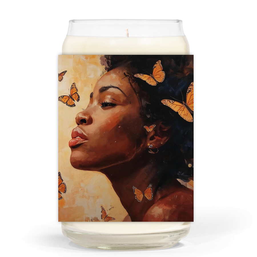 13.75oz Clear Jar Candle | 3"x3.75" White Label Grown Black Glorious