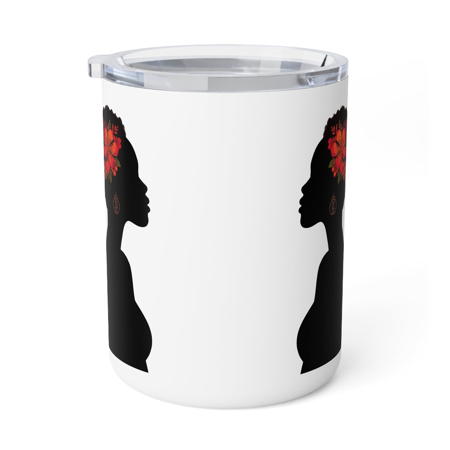 10oz Insulated Tumbler with Dark Red Rose Black Woman Design - Floral Travel Mug with lid