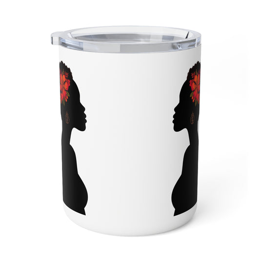 10oz Insulated Tumbler with Dark Red Rose Black Woman Design - Floral Travel Mug with lid