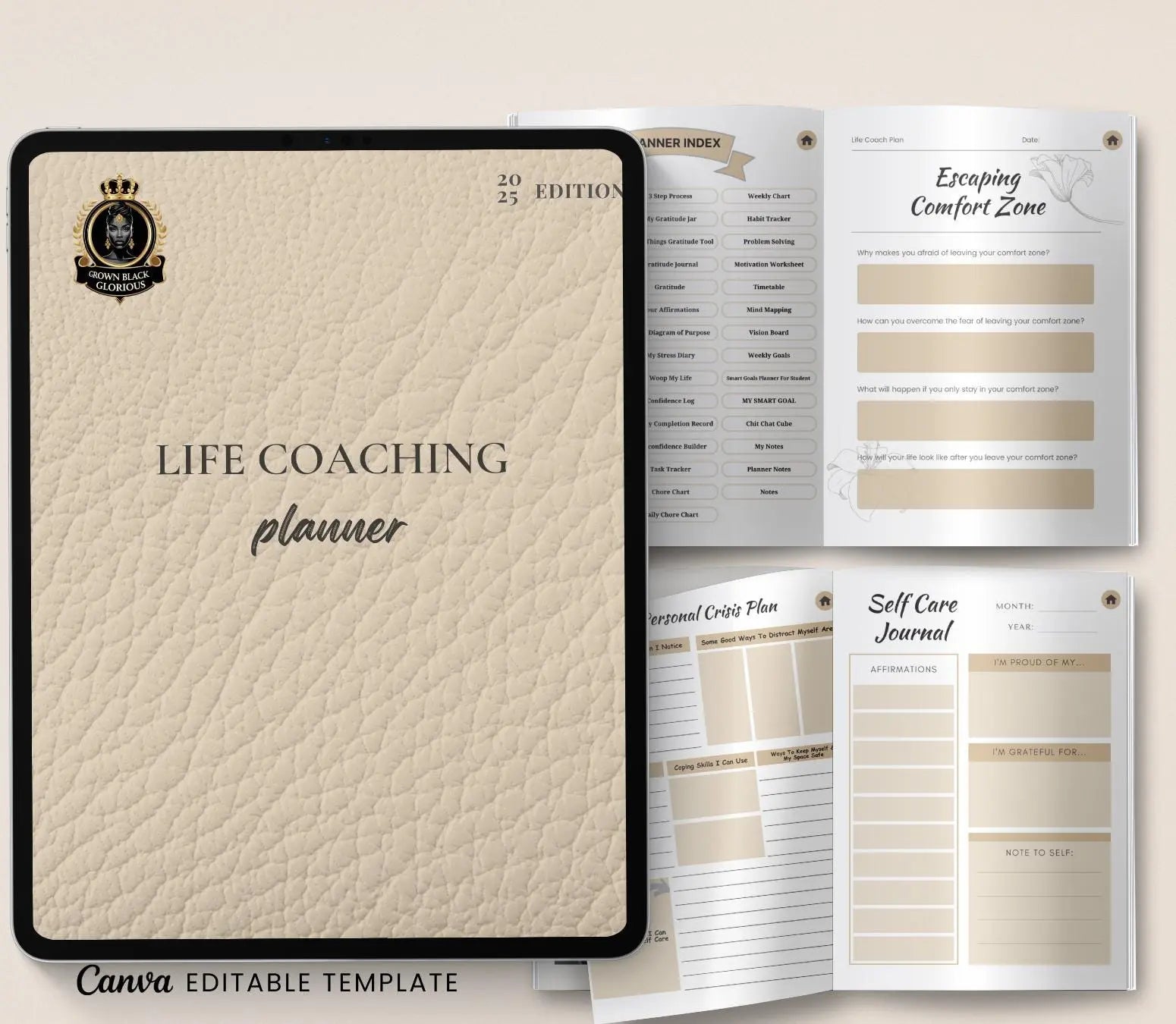 Digital Life Coaching Planner: Goal Setting & Mindset Journal (Printable PDF) Grown Black Glorious