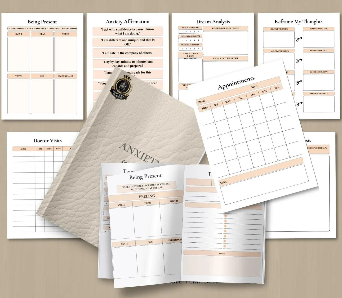 Black Women Anxiety Journal | Mental Health Tracker, Stress Relief Prompts, Nubian Queen Mindfulness , Printable & Digital Wellness Planner Ma boutique