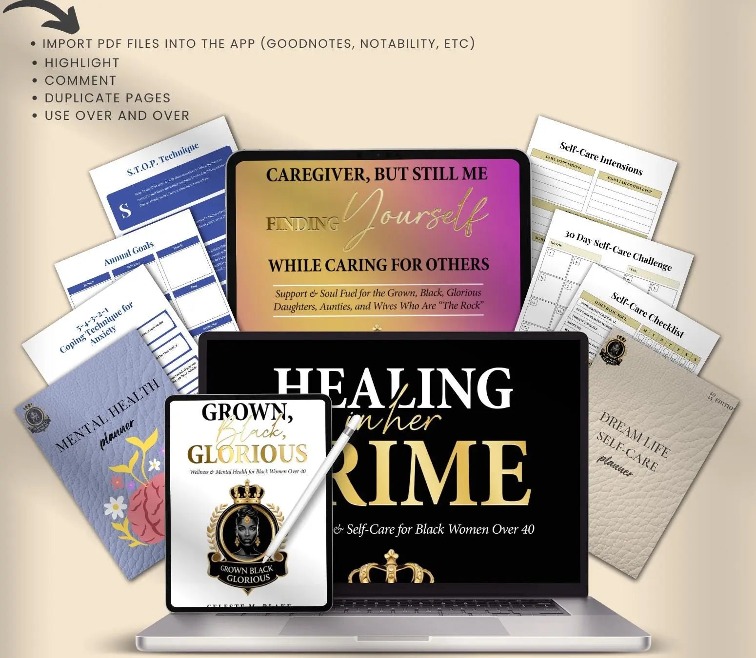 Black Mental Health & Self-Care Planner: Wellness Ebooks Bundle (Digital Download) Grown Black Glorious