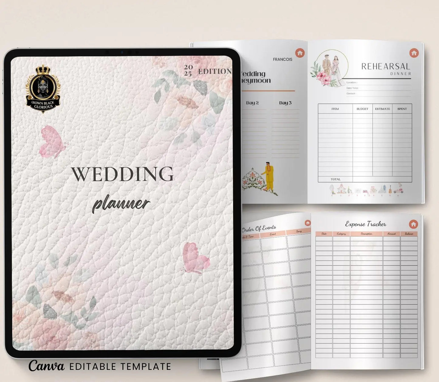 Digital Wedding Planner for iPad & GoodNotes: Bridal Organizer PDF Grown Black Glorious