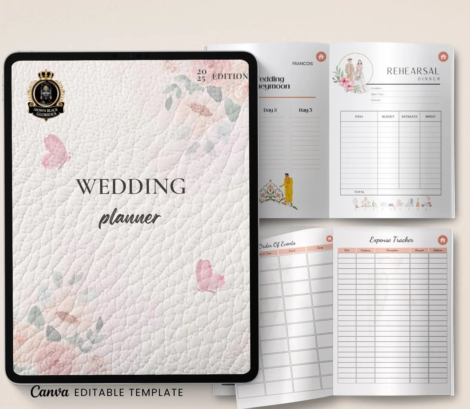 Digital Wedding Planner for iPad & GoodNotes: Bridal Organizer PDF Grown Black Glorious