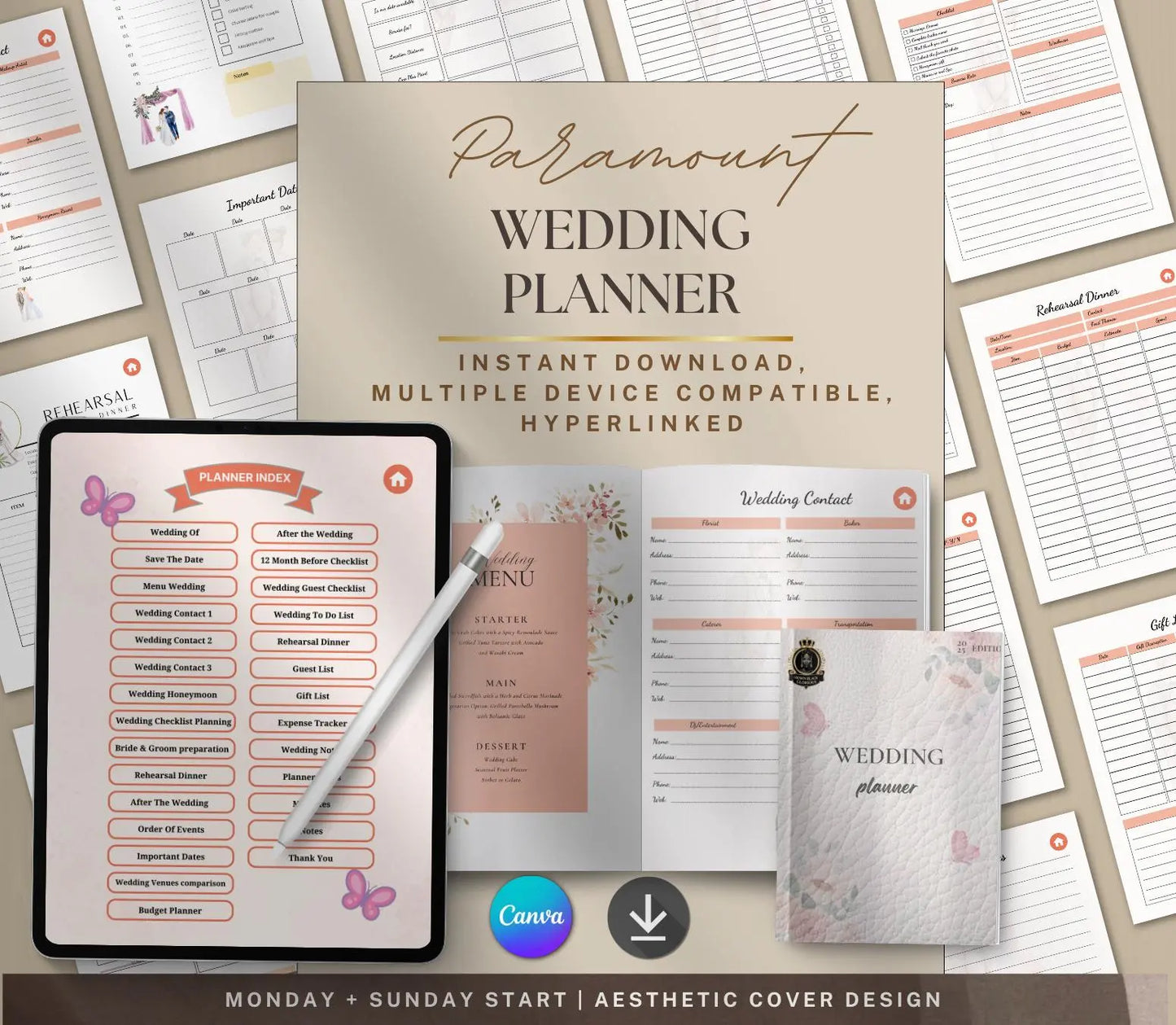 Digital Wedding Planner for iPad & GoodNotes: Bridal Organizer PDF Grown Black Glorious