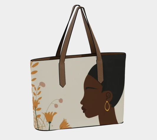 Black Woman Vegan Leather Tote – Afrocentric Luxury Bag, Cultural Art Handbag for Confident Women Grown Black Glorious