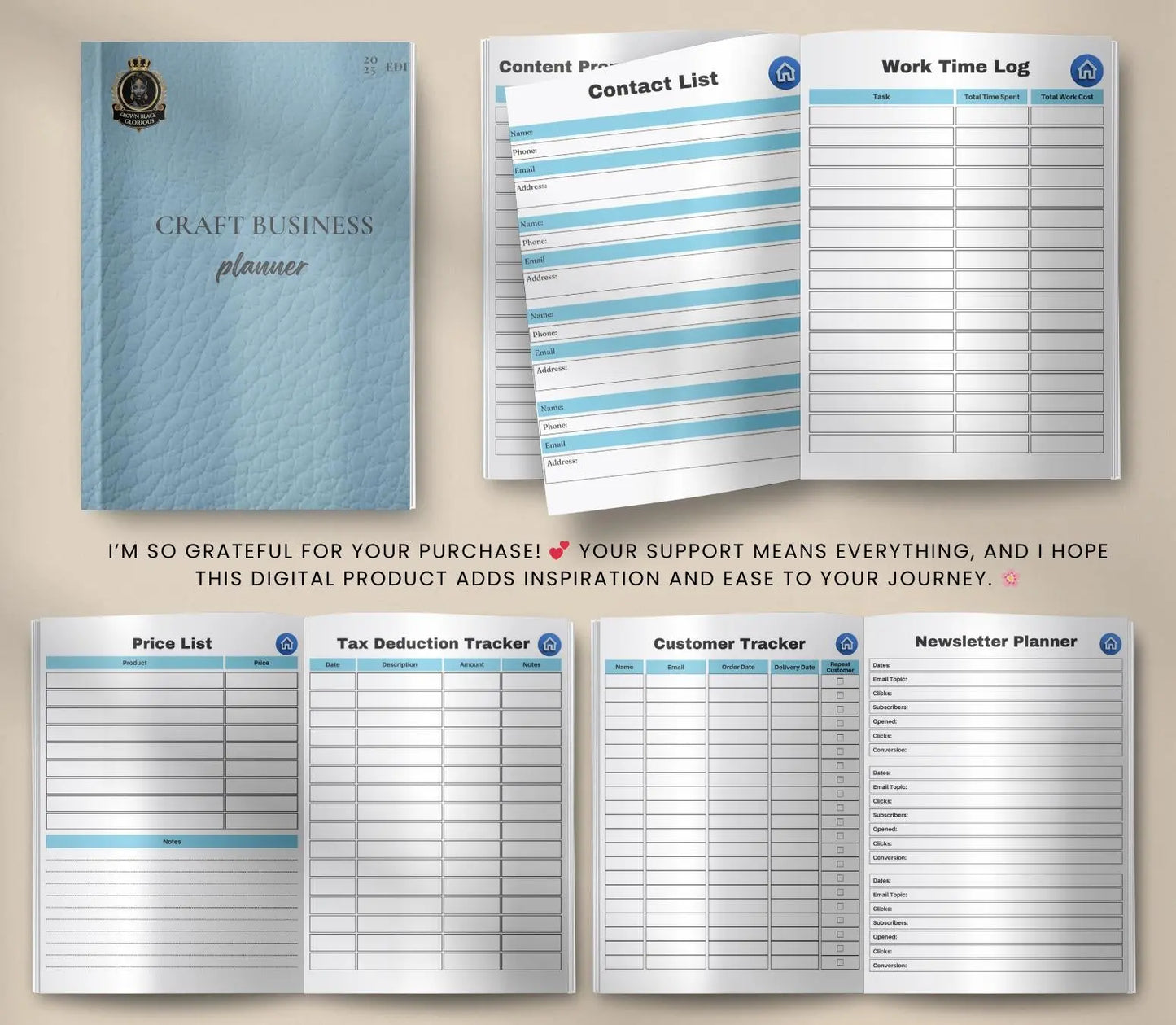 Craft Business Planner: Etsy Shop Organizer, Inventory Tracker (Printable PDF & Digital) Grown Black Glorious