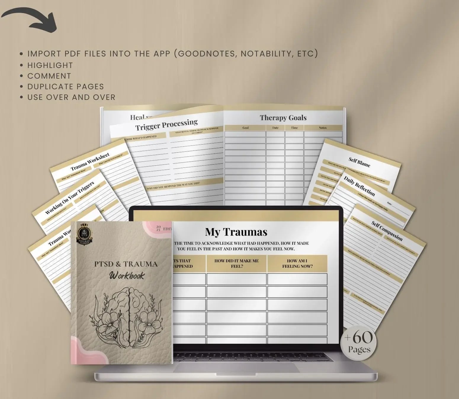 PTSD Trauma Healing Workbook: Coping Skills, Therapy Journal (Printable PDF & Canva) Grown Black Glorious