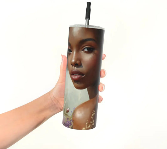 Black Woman Art Tumbler – 20 oz Stainless Steel Travel Cup, Afrocentric Luxury Drinkware for Empowered Women Grown Black Glorious