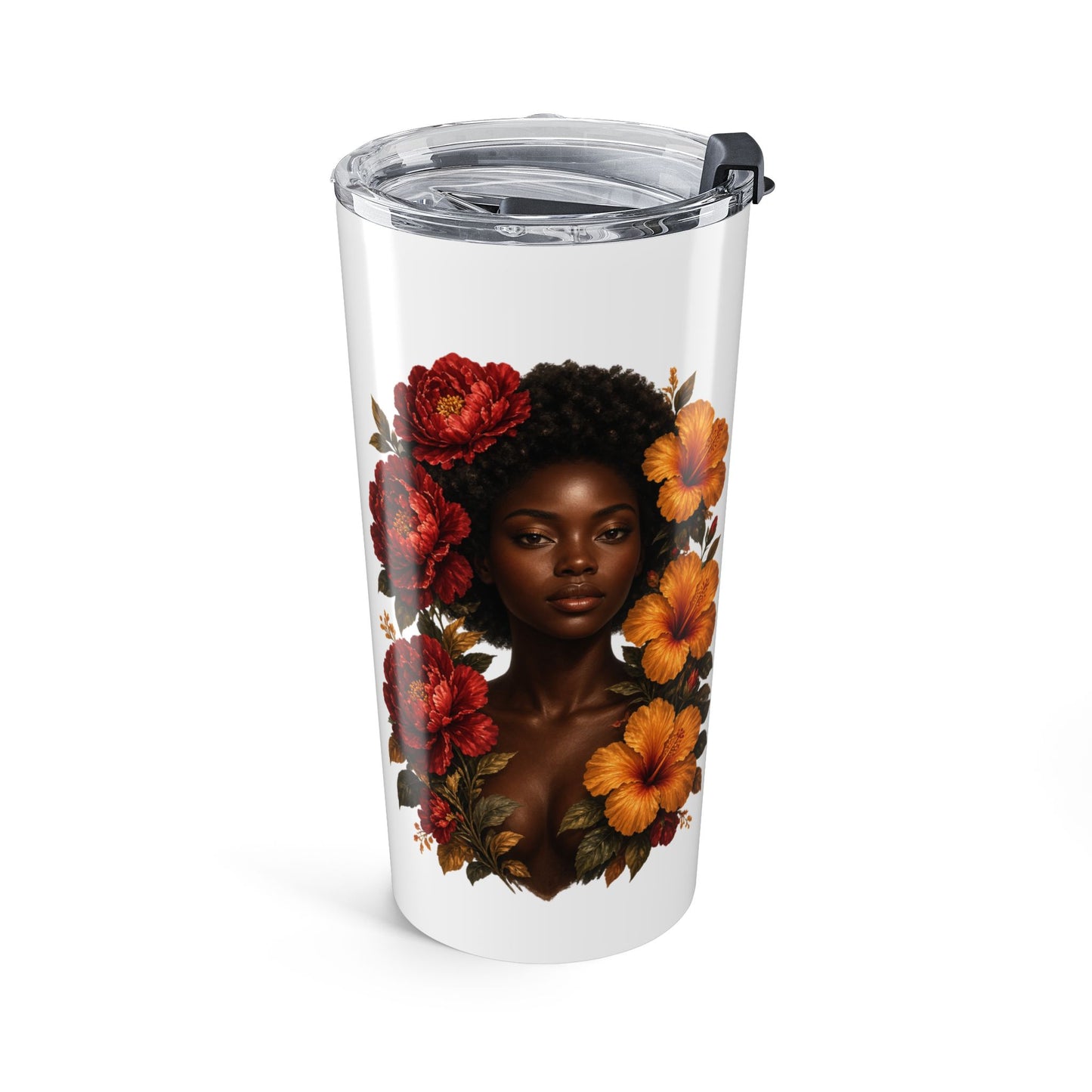 Floral Travel Tumbler – Orange Flowers and Red Roses - 20 oz
