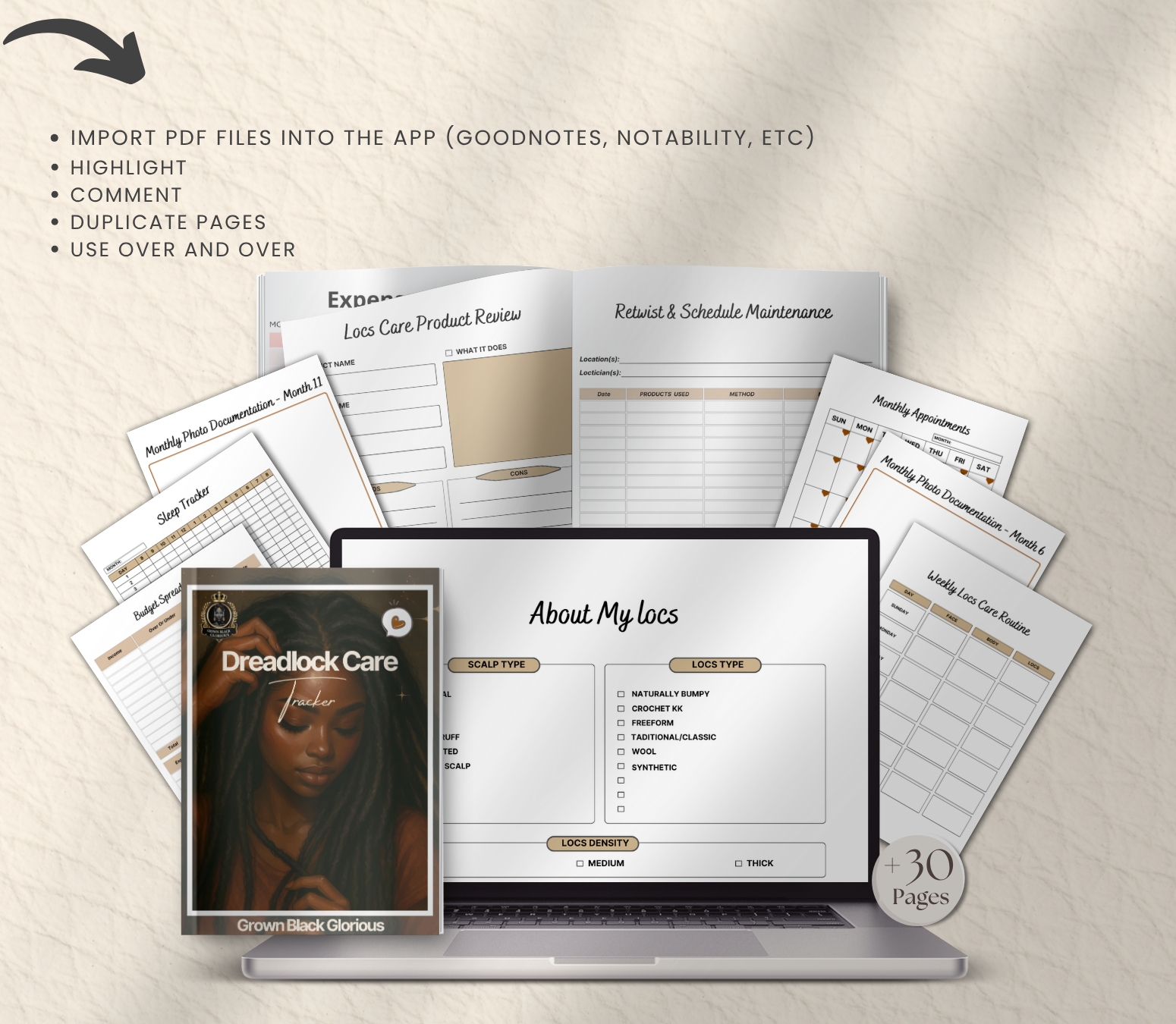 Dreadlock Care Tracker | Editable Canva Loc Maintenance & Growth Journal - Grown Black Glorious