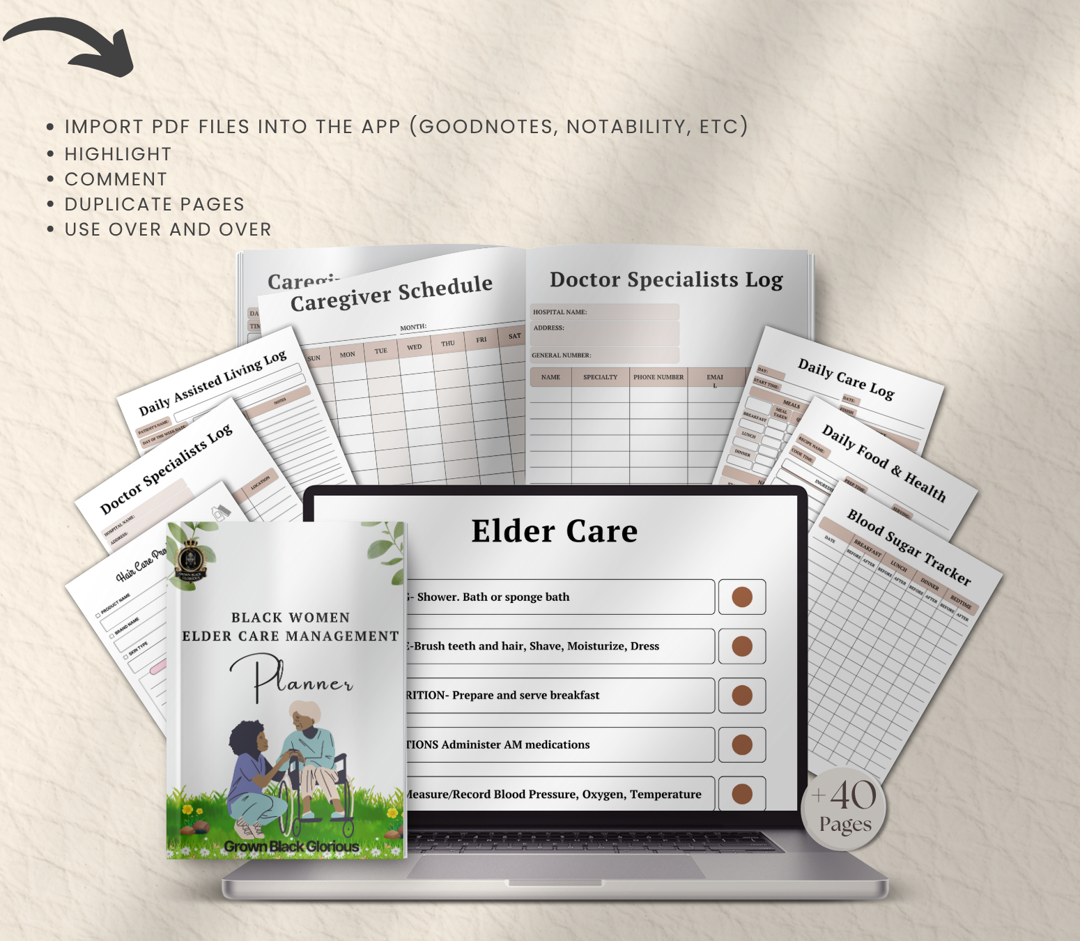 Black Women’s Elder Care Management Planner | Editable Canva Caregiving Organizer - Grown Black Glorious