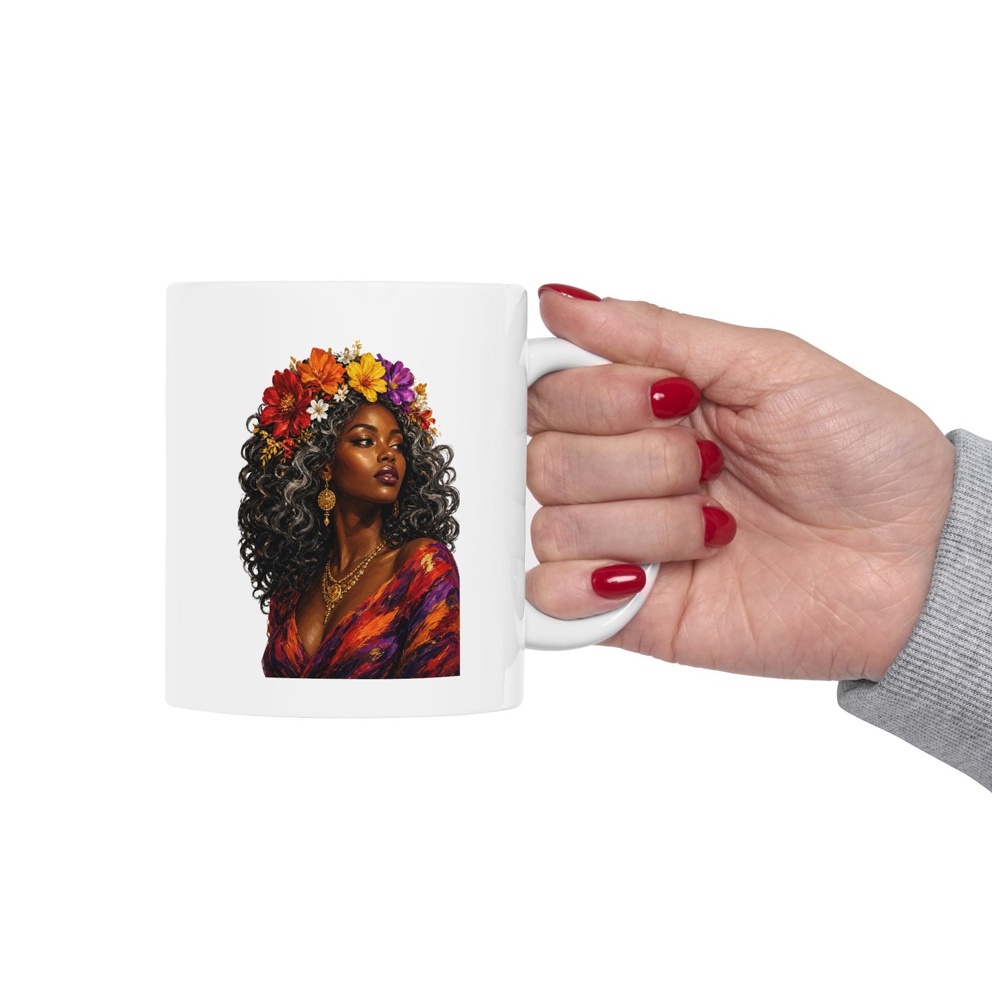 Colorful Floral Ceramic Mug - 11 oz