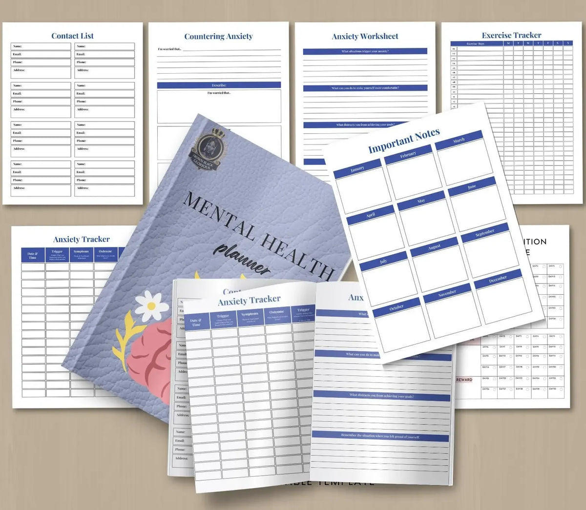 Mental Health Planner: Self-Care Journal & Mood Tracker (Printable Digital Journal) Grown Black Glorious