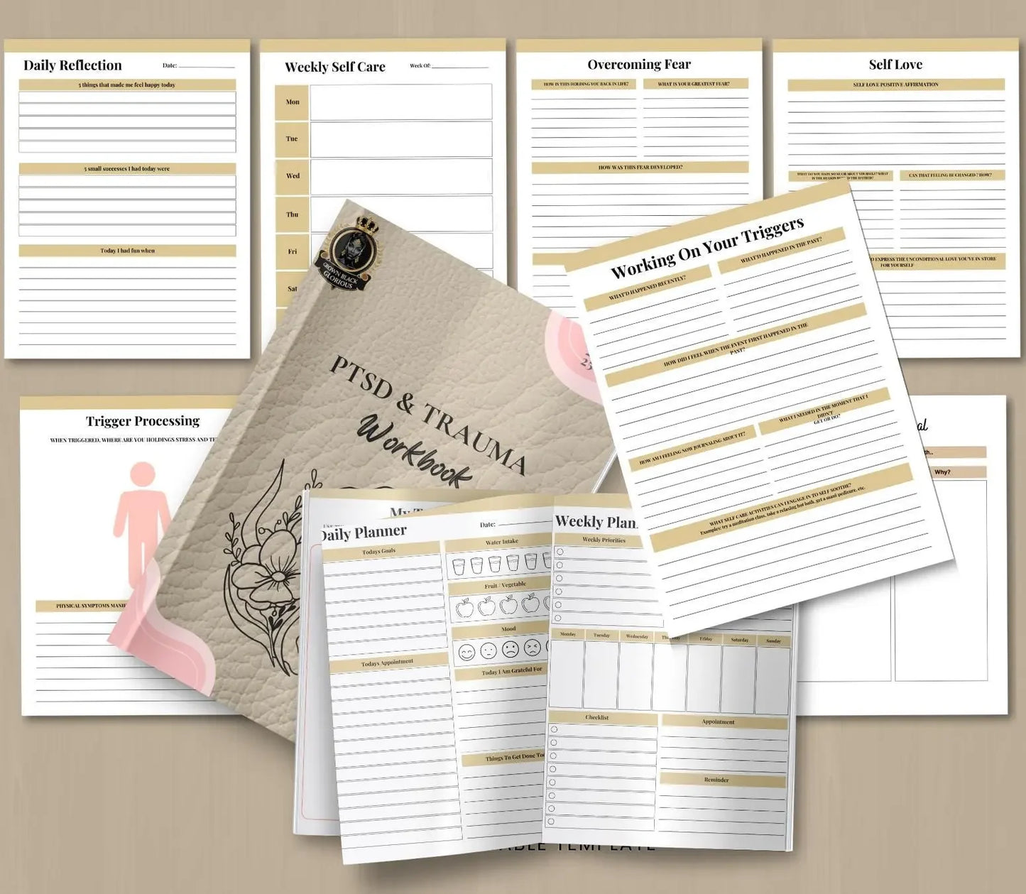 PTSD Trauma Healing Workbook: Coping Skills, Therapy Journal (Printable PDF & Canva) Grown Black Glorious
