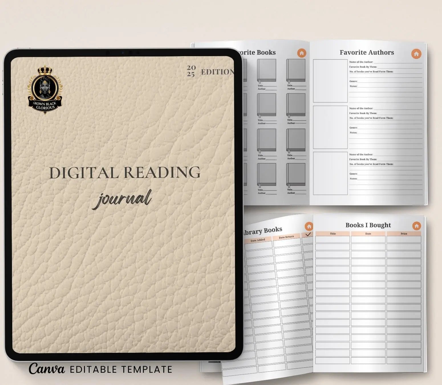 Digital Reading Journal: Book Tracker, Review Log (Printable PDF) Grown Black Glorious