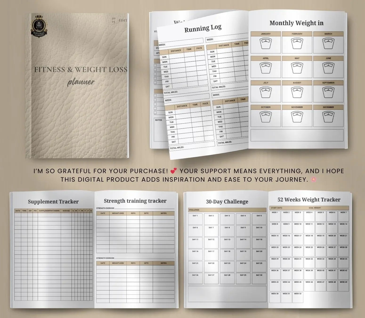 Fitness and Weight Loss Planner for Black Women | Workout Tracker, Meal Planner for Nubian Queen, Printable PDF for Weight Loss & Wellness Ma boutique