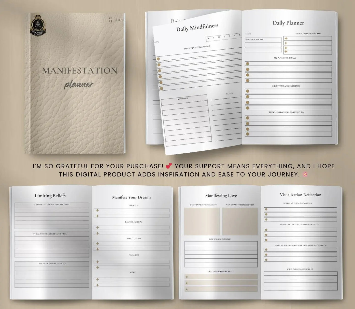 Law of Attraction Manifestation Planner: Goal Setting & Vision Board (Digital Printable) Ma boutique