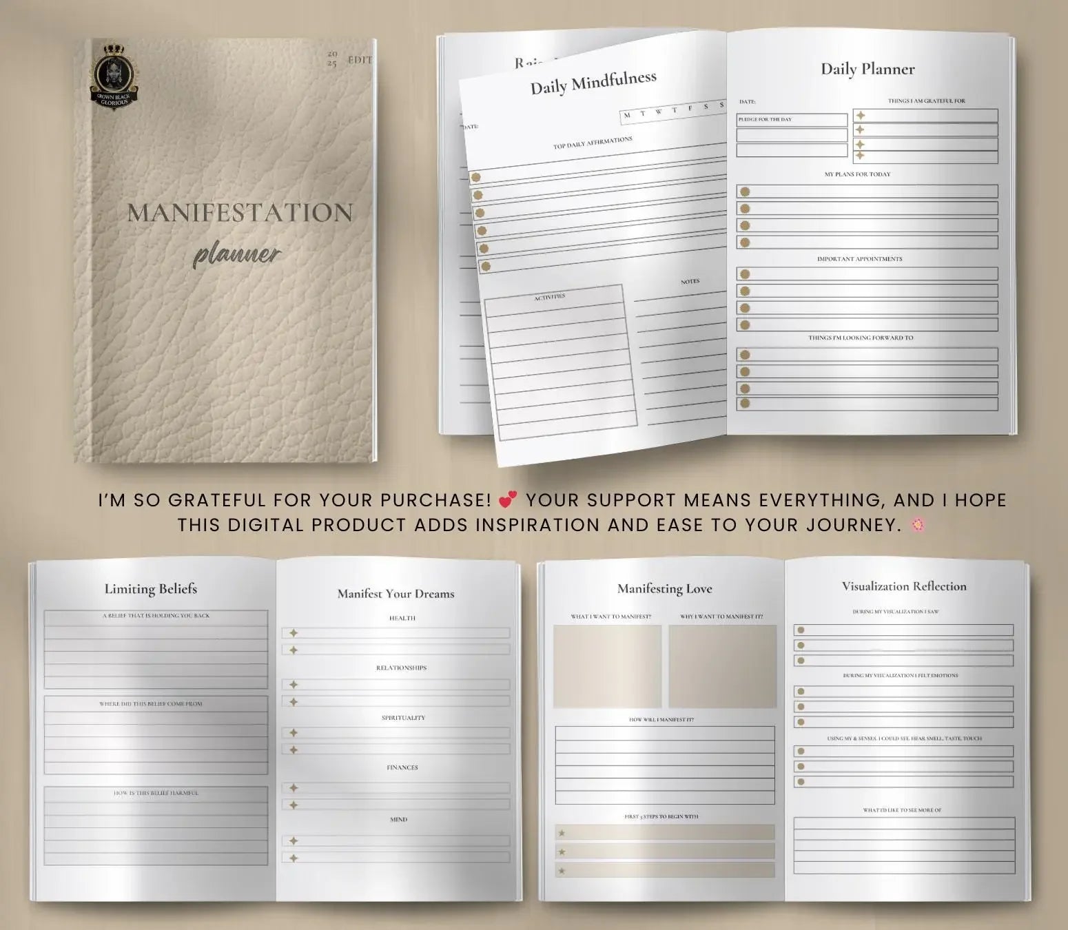 Law of Attraction Manifestation Planner: Goal Setting & Vision Board (Digital Printable) Ma boutique