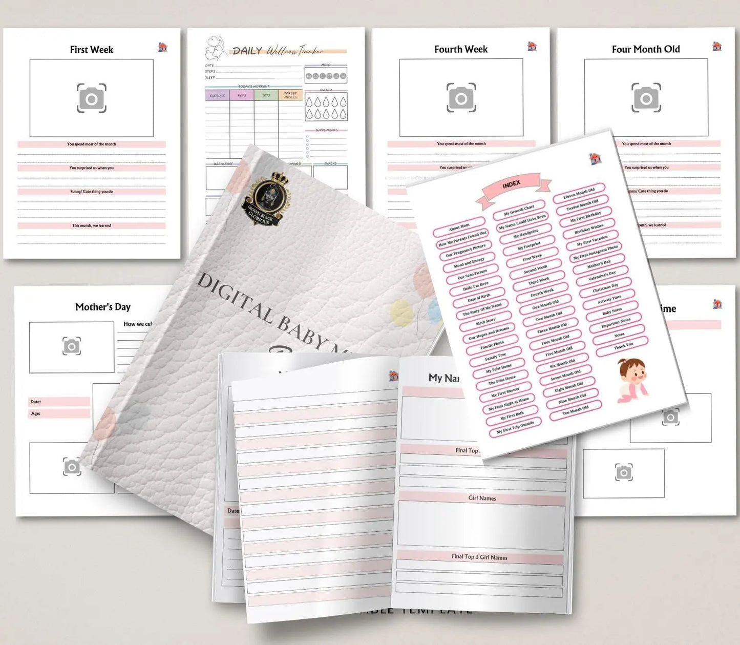 Digital Baby Memory Book: Milestone Tracker, Keepsake Album (PDF Download) Grown Black Glorious