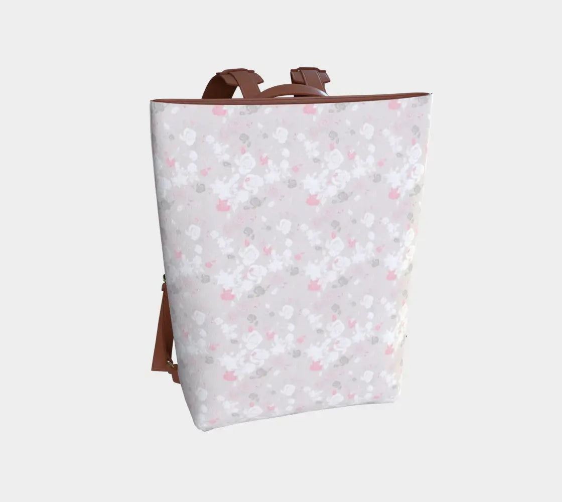 Beige Floral Vegan Leather Backpack – Soft Luxury Bag for Work, Travel & Everyday Elegance | Eco-Friendly & Made in Canada Grown Black Glorious