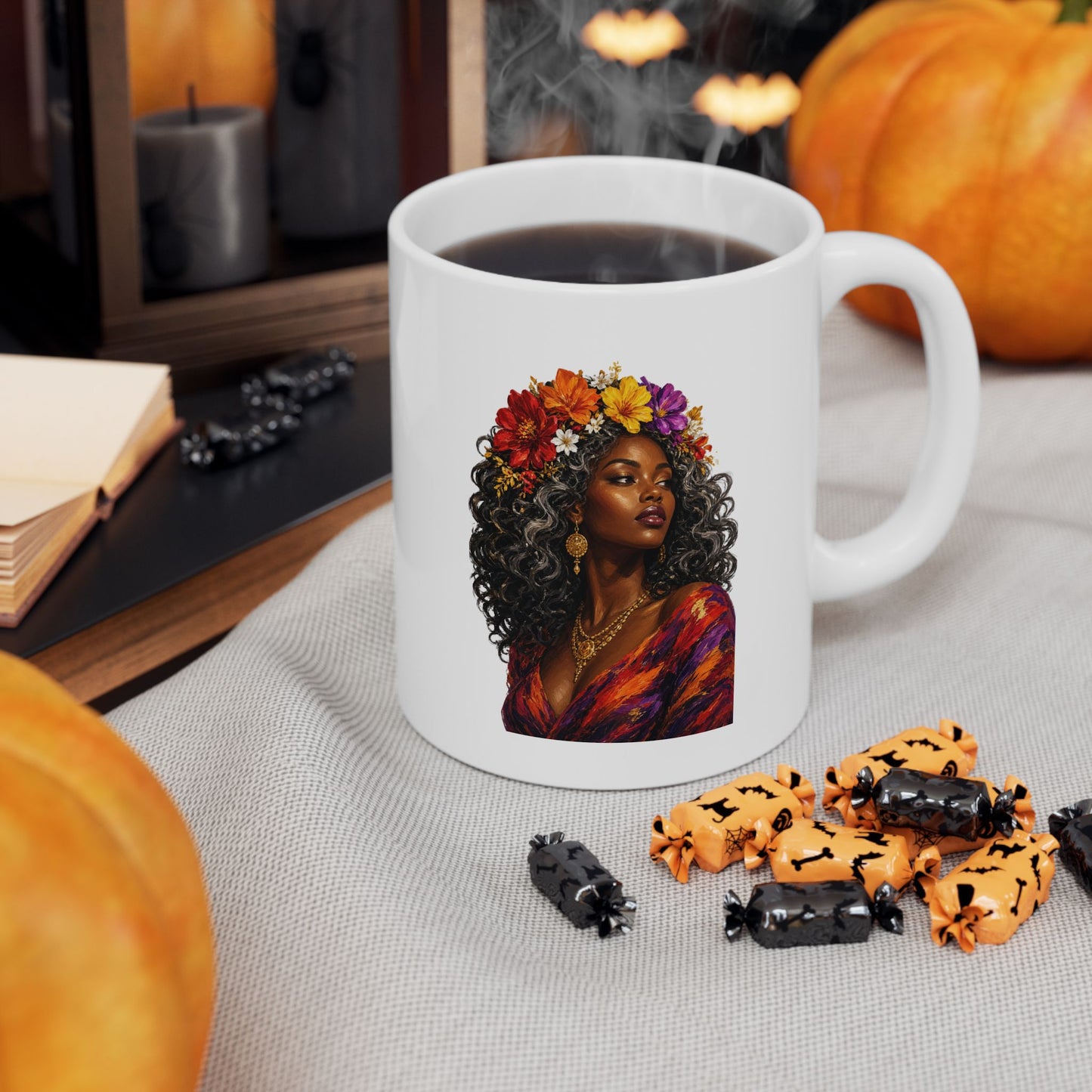Colorful Floral Ceramic Mug - 11 oz