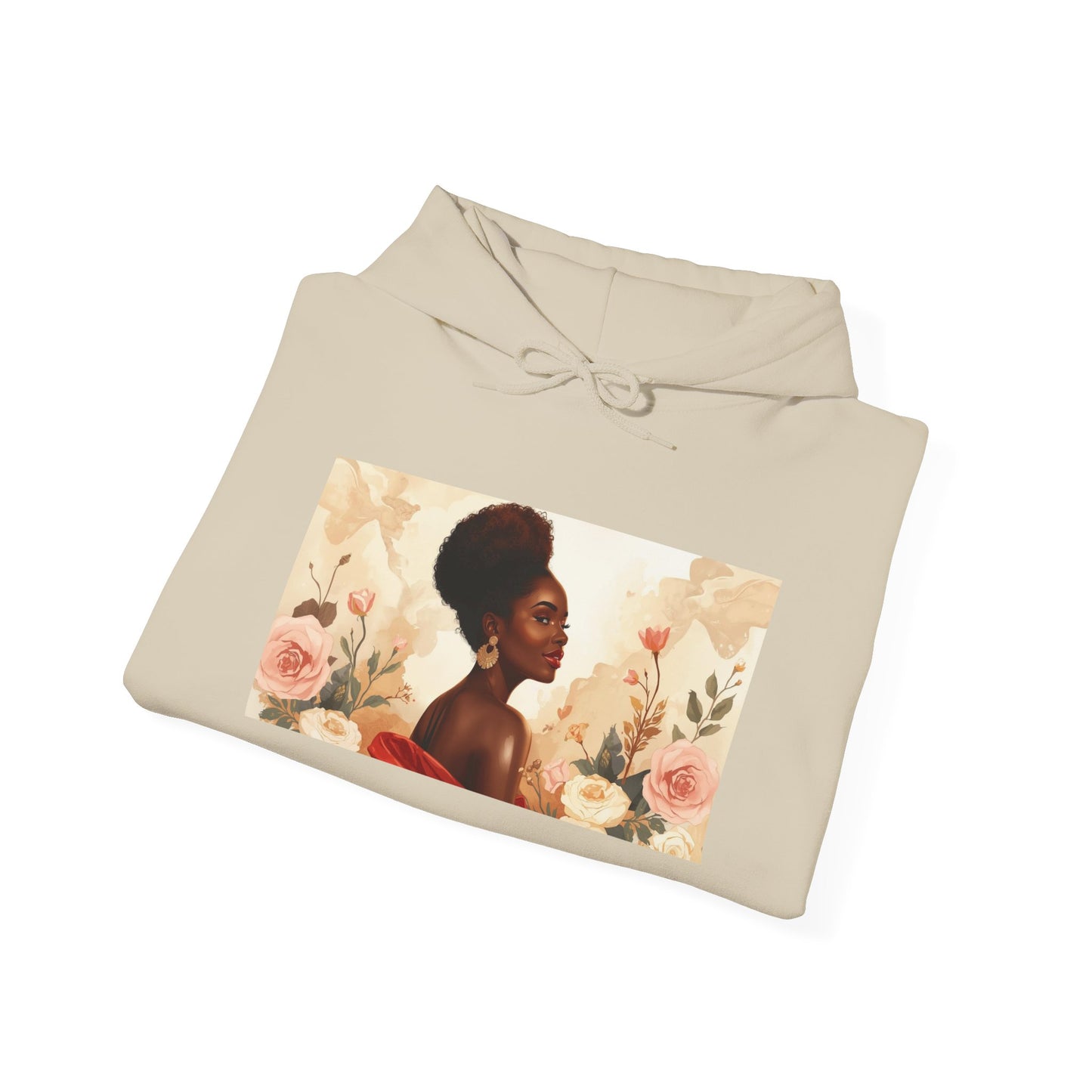 Afrocentric Rose Art Hoodie for Black Women – Portrait Sweatshirt