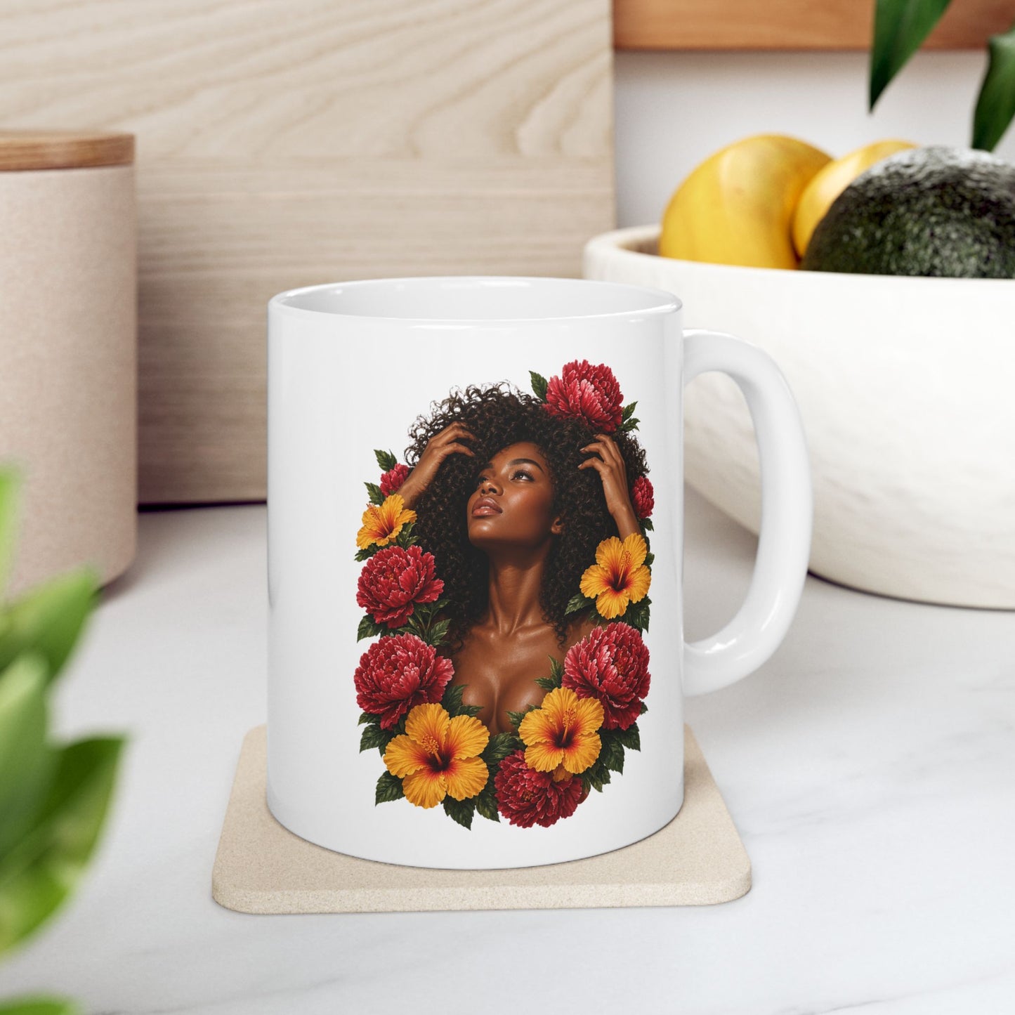 Colorful Floral Ceramic Mug - 11 oz