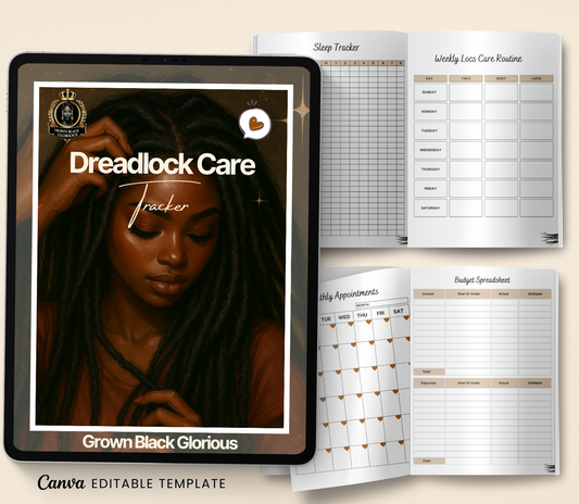 Dreadlock Care Tracker | Editable Canva Loc Maintenance & Growth Journal - Grown Black Glorious